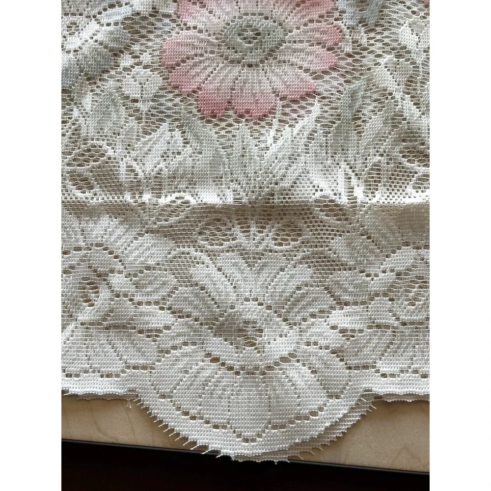 Vtg Lace Valance New Pink Blue Daisy Ivory 1994 Cottage Granny Curtain 60 x 18